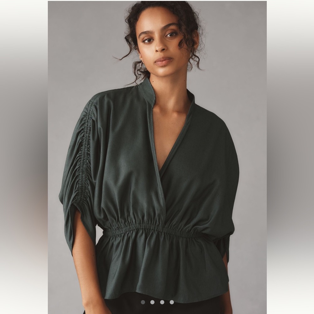 Anthropologie Maeve short sleeve ruched peplum blouse